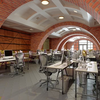 Interior of a modern office with brick walls photo
