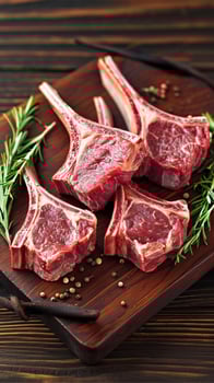 AI generated Meaty vision Raw lamb cutlets on bone, dark wooden background Vertical Mobile Wallpaper photo