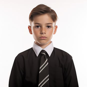 AI generated Portrait of a young boy in a black suit. Isolated on white background. photo