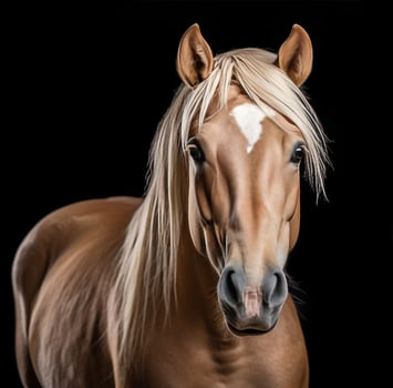 AI generated dark background with a blonde horse photo