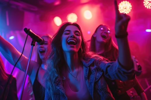AI generated happy karaoke group at a club photo