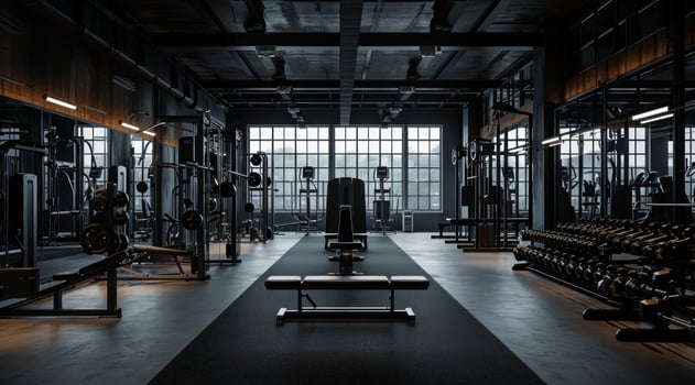 AI generated gym with many equipments photo