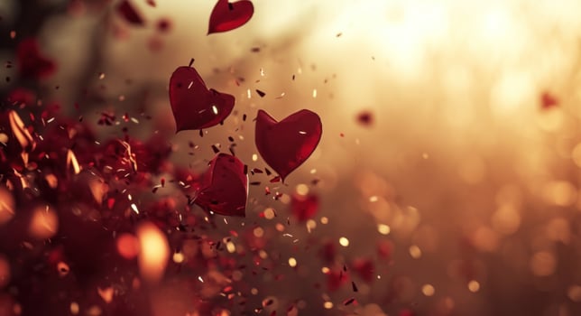 AI generated red hearts of many light photo
