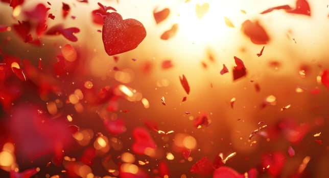 AI generated red hearts of many light photo