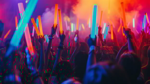 AI generated Colorful Light Sticks Brightening Up Music Festival Night photo