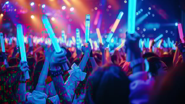 AI generated Crowd of Concert Goers Waving Light Sticks in Air photo