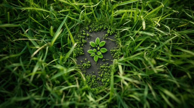 AI generated Green sprout in the grass. Concept of new life, nature and ecology. photo