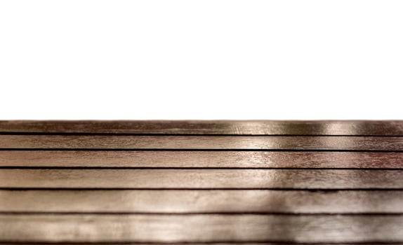 Brown wood glossy table top on white background photo