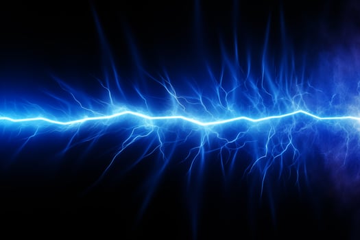 AI generated High voltage electric current glows neon blue on a dark background. photo