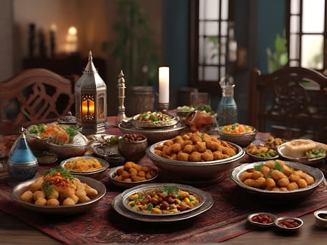 AI generated delicious arabiq chicken biryani on ramadan. delicious ramadan iftar food image. AI generated photo