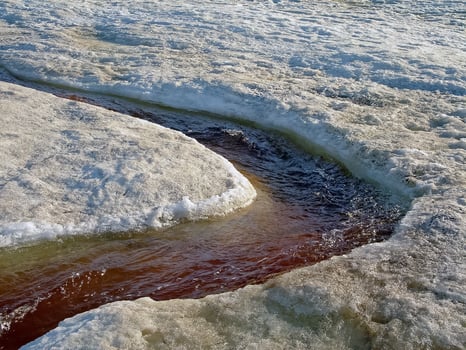 Melting snow in the spring. The spring heat will melt the snow. photo