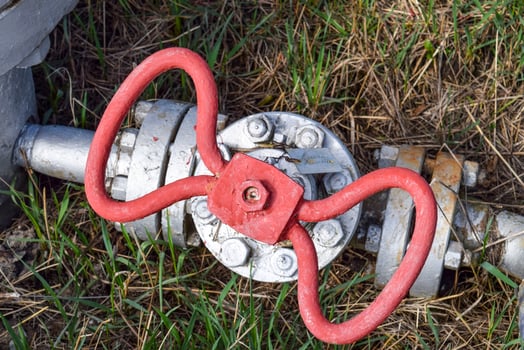 Shut-off valves on the high-pressure well flowing equipment. Oil equipment photo