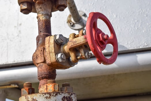 Shut-off valves on the high-pressure well flowing equipment. Oil equipment photo