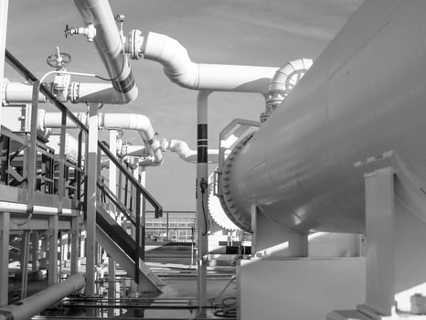 Heat exchangers in a refinery. Heated gasoline air cooler photo