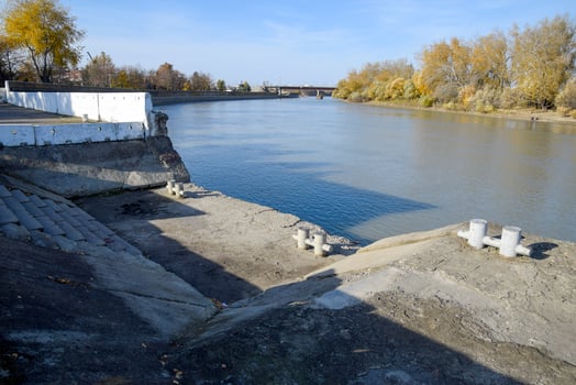 Pier on the river station. Mooring devices. platform for gatheri photo