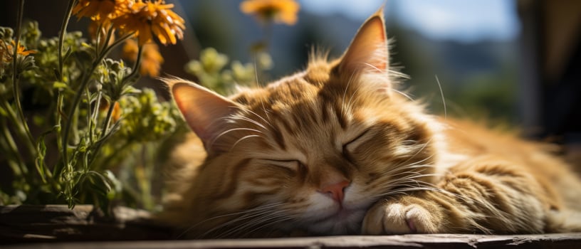AI generated Charming and funny photo of a sleepy kitten, showcasing its fluffy striped fur and adorable expression.