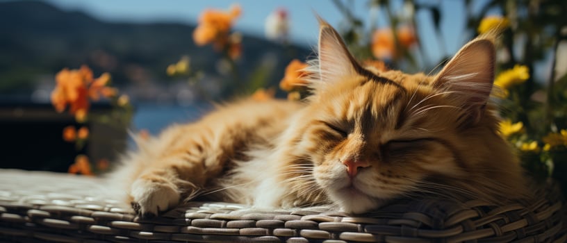 AI generated Charming and funny photo of a sleepy kitten, showcasing its fluffy striped fur and adorable expression.