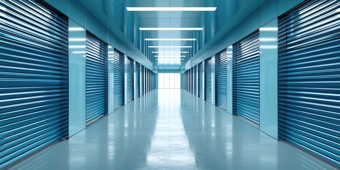AI generated Generative AI, Mini metal self storage facilities rental units, warehouse exterior, industry garage building. photo