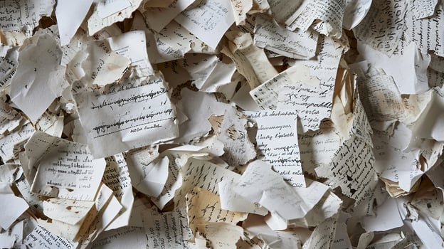 AI generated Generative AI, collage of waste paper pieces, ripped paper with torn, recycling concept photo
