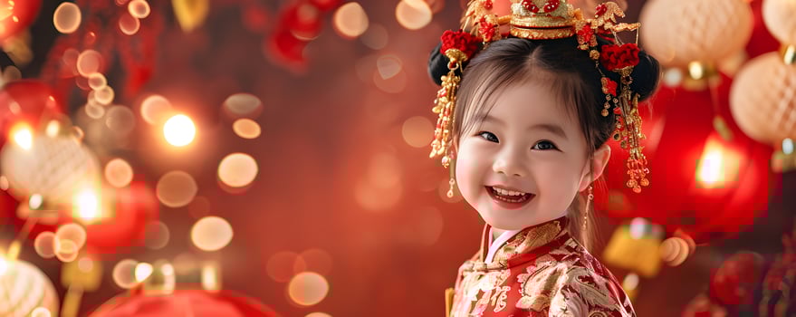 AI generated Pretty Asian little girl in Chinese traditional dress. Happy Chinese new year concept. photo