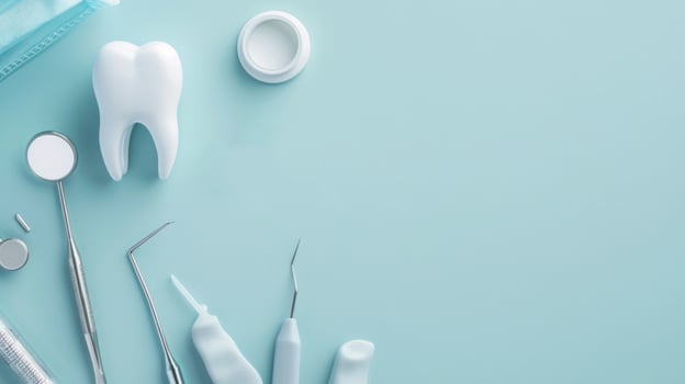 AI generated Dental clinic advertisment background with copy space photo