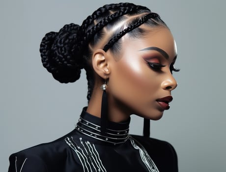 AI generated black model girl with braid hairstyles photo