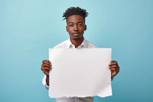 AI generated young black man holding blank print sign photo