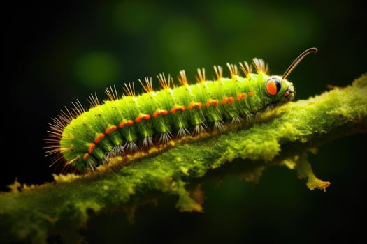 AI generated A caterpillar gliding along a branch on a blurred background photo