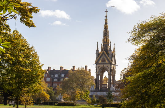 The Albert Memorial in Kensington Gardens, London, Framed by Golden Autumn Foliage - A Tribute to Victorian Ingenuity photo