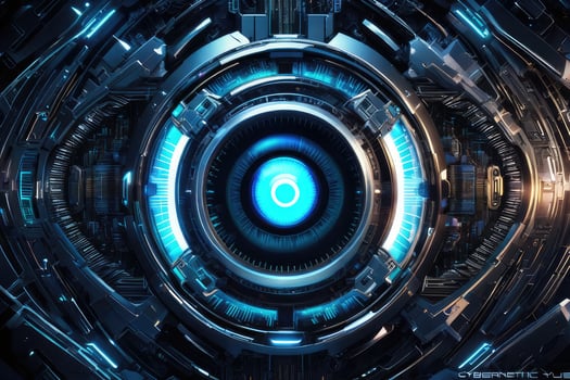 AI generated Biometric Cybernetic eye AI Artificial Intelligence scan and network by AI Generative photo