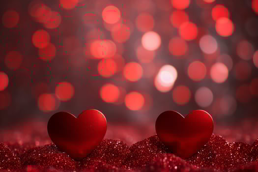 AI generated Abstract background with charming display of red hearts and red lights, creating an enchanting and romantic atmosphere. photo