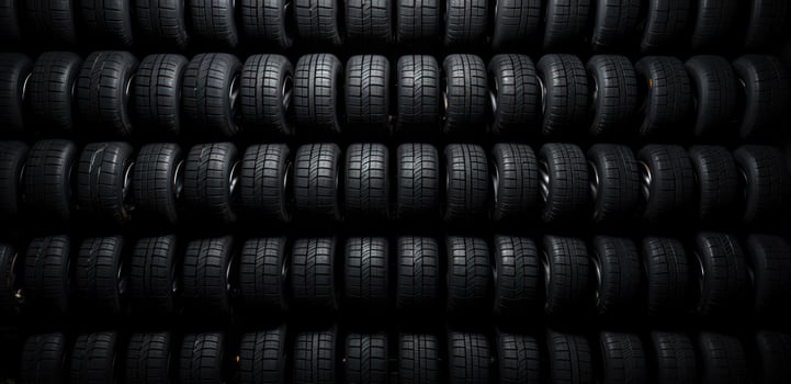 AI generated a black tire rack filled with tires photo