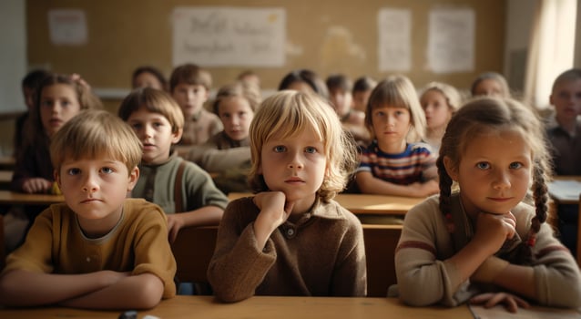 AI generated a classroom with several children sitting there photo