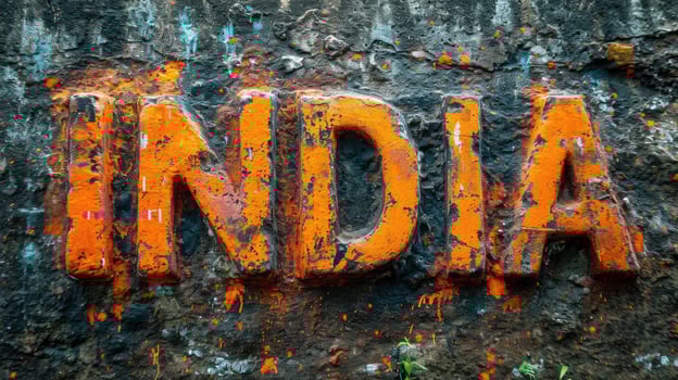 AI generated Orange word India painted on the wall. photo