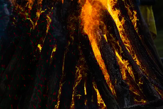 Beautiful fire flames on a campfire photo