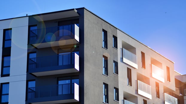 Residential area with modern apartment building. Multi Storey modern, new and stylish living block of flats. photo