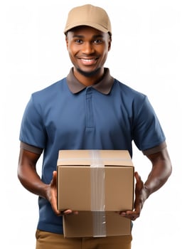 AI generated Male Postman Delivering Package, AI Generated photo