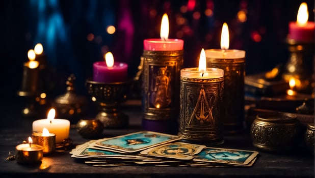 AI generated Tarot cards, candles background photo