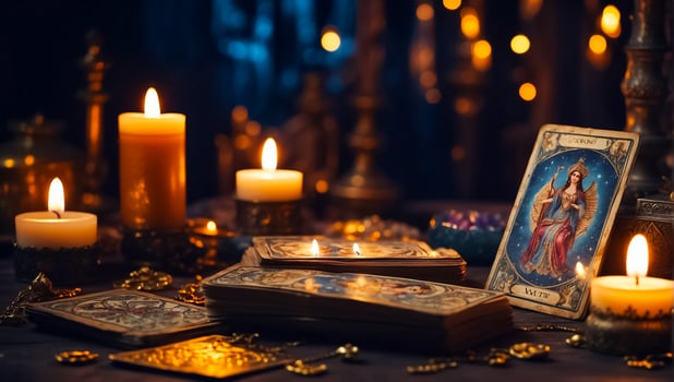 AI generated Tarot cards, candles background photo