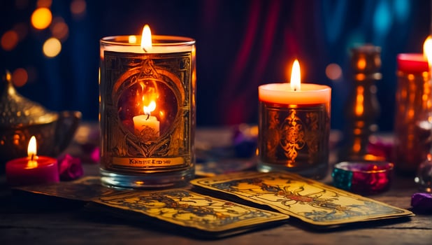 AI generated Tarot cards, candles background photo