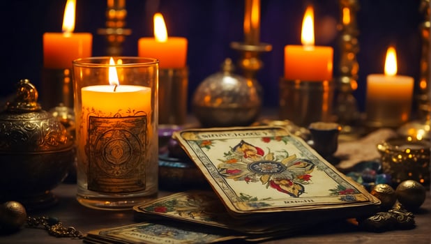 AI generated Tarot cards, candles background photo