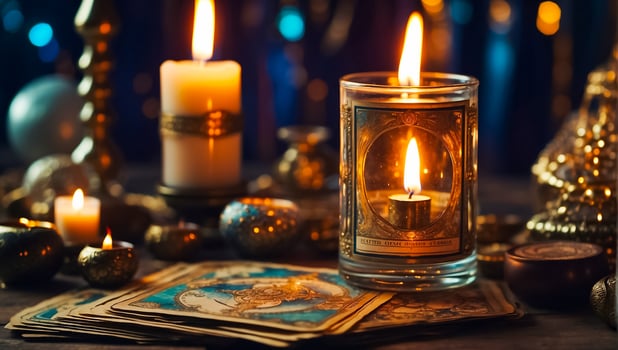 AI generated Tarot cards, candles background photo