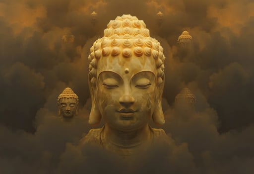 AI generated buddha in meditation on cloudy and beautiful photo
