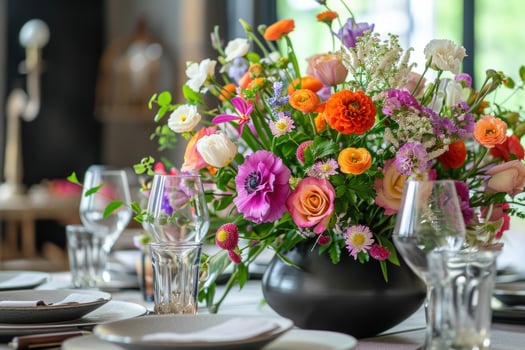 AI generated a dining table featuring a stunning centerpiece of fresh photo