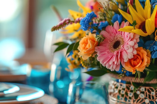 AI generated a dining table featuring a stunning centerpiece of fresh photo