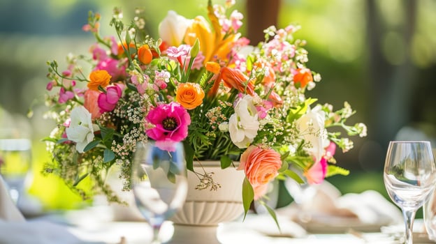 AI generated a dining table featuring a stunning centerpiece of fresh photo
