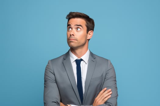 AI generated businessman looking on copy space with generative ai photo