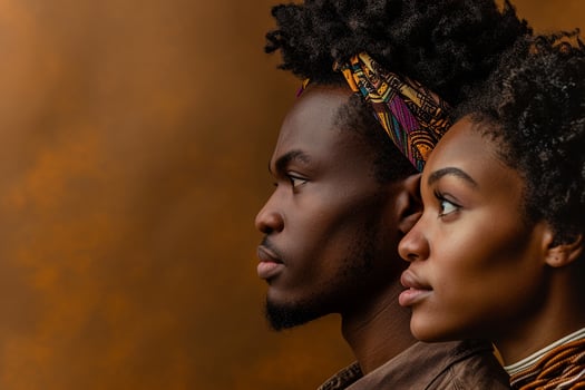 AI generated african male and female model turn sideways with generative ai photo