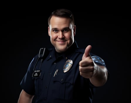 AI generated a police officer holding his right arm out for the camera photo