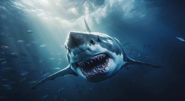 AI generated a white shark that is swimming in a beautiful underwater environment photo